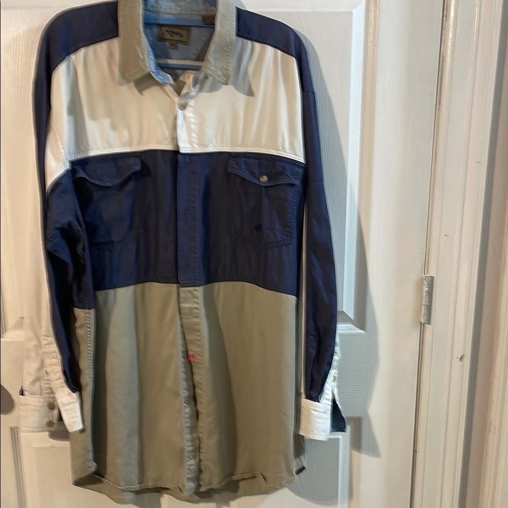 Roper Men's Color-Block Button Down Shirt - Navy, Cream, Khaki